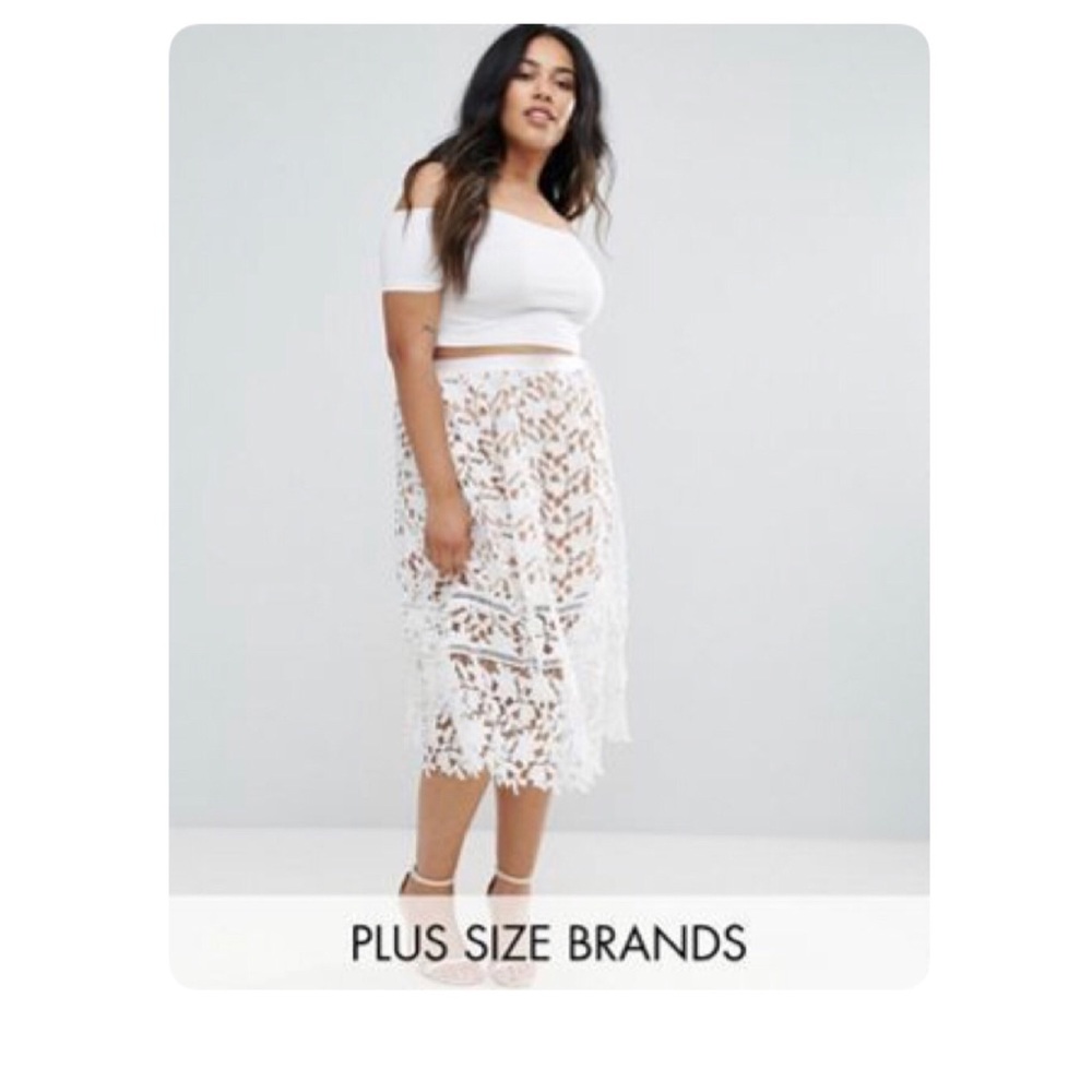 Missguided/ ASOS plus size white midi lace skirt
